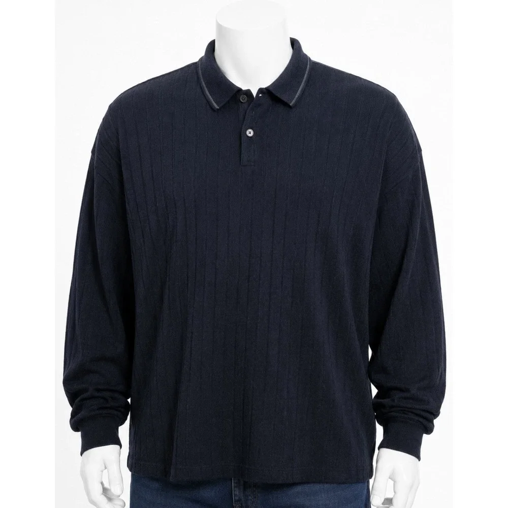 UNTIED Men's Long Sleeve Cable Knit Sweater Shirt Pullover Navy Blue Size 3XL